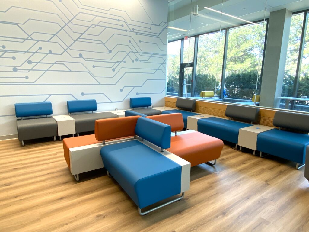 Image of benches in new student study area